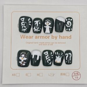 Long Press-on Nails Wear Armor by Hand Green Press-On Nails -L1